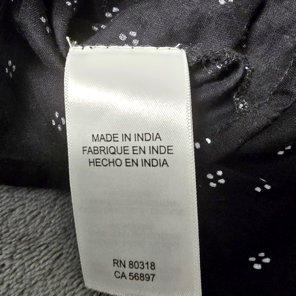 2/$30 Lucky Brand Black Cottagecore Boho Womens Blouse Size XS Polka Dot Cotton - Picture 7 of 10